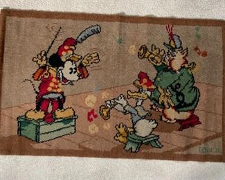 1930’s Walt Disney Alexander Smith Mickey Mouse & Donald Duck Woven Tapestry Rug 27x44in