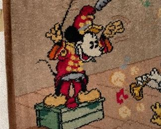 1930’s Walt Disney Alexander Smith Mickey Mouse & Donald Duck Woven Tapestry Rug 27x44in