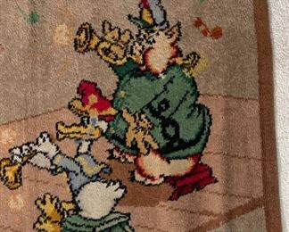 1930’s Walt Disney Alexander Smith Mickey Mouse & Donald Duck Woven Tapestry Rug 27x44in
