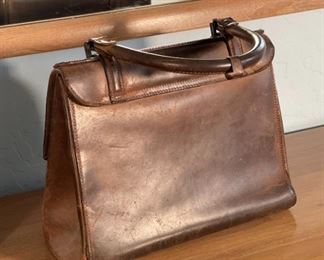 Vintage Rugged Leather Purse Handbag 9.5x12x4.5in HxWxD