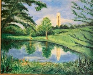 Original Art Unsigned WWII Memorial Campanite KU Frame: 21.75x25.25in