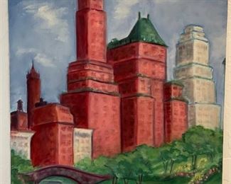 Original Art Park Bridge Building Unsigned 20 x 16in