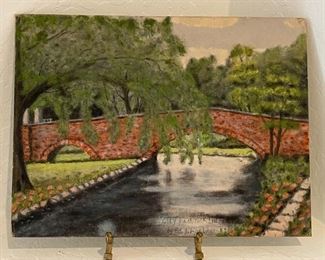 1943 Original Art City Park Rock Bridge Webster Kansas ED Lorbeer 12 x 16in