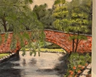 1943 Original Art City Park Rock Bridge Webster Kansas ED Lorbeer 12 x 16in