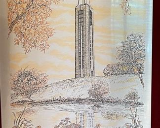 1949 Reed & Barton University of Kansas WWII Memorial Campanite Damascene Etching UK 11.75 x 14. 75in