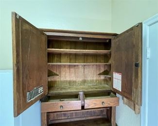 Antique Kitchen Cupboard Rustic Country Hoosier Cabinet 72 x 42 x 26in HxWxD