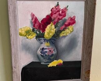 Original Art floral Still Life Lorbeer Frame: 24 x 20in