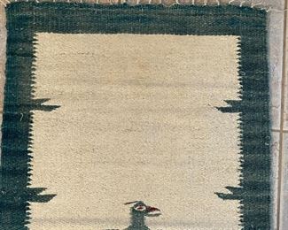 3.5x2ft 1950s Chimayo Native American Thunderbird Rug #1 44x24in