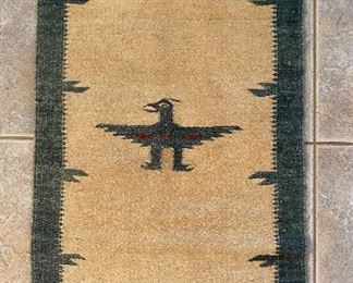 3.5x2ft 1950s Chimayo Native American Thunderbird Rug #2 44x24in