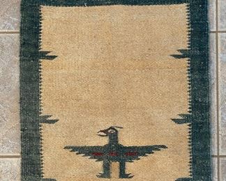 3.5x2ft 1950s Chimayo Native American Thunderbird Rug #2 44x24in