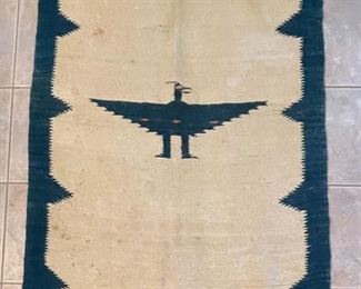 7x4ft 1950s Chimayo Native American Thunderbird Rug #3 LARGE 84x48in