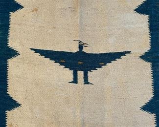 7x4ft 1950s Chimayo Native American Thunderbird Rug #3 LARGE 84x48in