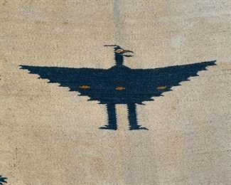 7x4ft 1950s Chimayo Native American Thunderbird Rug #3 LARGE 84x48in