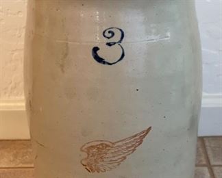 AS-IS Antique Red Wing 3 Gallon Stoneware Crock 13in H X 9.75in diameter