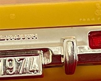 1974 Plymouth Roadrunner Blaze Yellow Model Dealer Promo Car 2.5x3.25x8 HxWxD