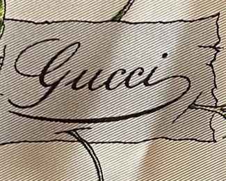 1960s Gucci V. Accornero Silk Scarf Floral Print Pink Boarder 34x34in