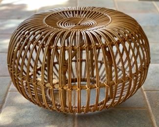 Vintage Franco Albini MCM Rattan Pouf Stool Ottoman Lobster Pot 14.4in H x 24in diameter
