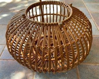 Vintage Franco Albini MCM Rattan Pouf Stool Ottoman Lobster Pot 14.4in H x 24in diameter