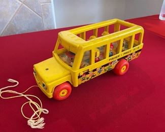 Vintage Fisher Price School Bus with Plastic People 1965 Wood /Plastic Bus 192 N/A
