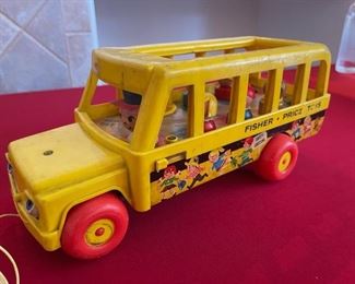 Vintage Fisher Price School Bus with Plastic People 1965 Wood /Plastic Bus 192 N/A