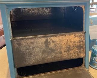 Vintage 1950s Ransburg Metal Dryer / Bread Box / Pie Safe Rare Blue hand painted flowers 11.75 x 12 x 12.75