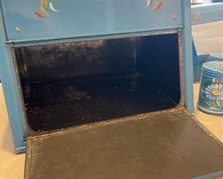 Vintage 1950s Ransburg Metal Dryer / Bread Box / Pie Safe Rare Blue hand painted flowers 11.75 x 12 x 12.75