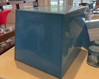 Vintage 1950s Ransburg Metal Dryer / Bread Box / Pie Safe Rare Blue hand painted flowers 11.75 x 12 x 12.75