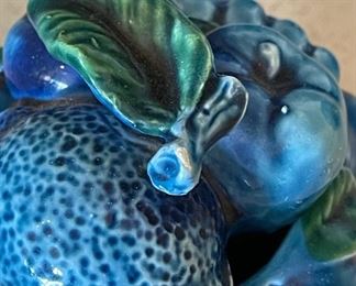 Vintage Inarco ,Mood Indigo, Blue Majolica Fruit jars/Cookie Jars Candy Dish with Lid. Set Of 3 Largest jar 9 inches tall 8.5 inches diameter smallest jar 4.5 inches tall 5 inches diameter