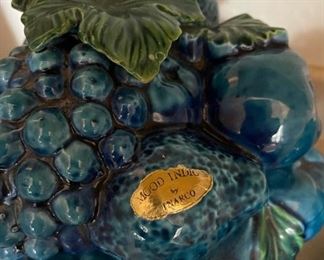 Vintage Inarco ,Mood Indigo, Blue Majolica Fruit jars/Cookie Jars Candy Dish with Lid. Set Of 3 Largest jar 9 inches tall 8.5 inches diameter smallest jar 4.5 inches tall 5 inches diameter