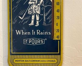 Vintage Morton Salt 16" Metal Advertising Wall Thermometer Sign 16 x 6