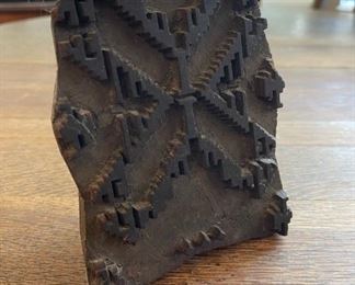 Vintage Old Hand Carved Wooden Textiles Fabric Printing Block Stamp 6” x 4.5”