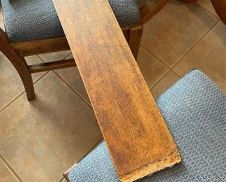 Old wooden oak round dining room table with 6 chairs Table 30 inches high 41.5 inches in diameter chair seating height 20.5 inches chair with 17 inches