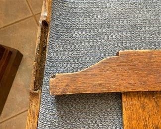 Old wooden oak round dining room table with 6 chairs Table 30 inches high 41.5 inches in diameter chair seating height 20.5 inches chair with 17 inches