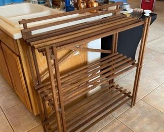 Mid century modern wooden rack 3 tier shelving unit 39.25 x 36 x 13.5