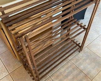 Mid century modern wooden rack 3 tier shelving unit 39.25 x 36 x 13.5