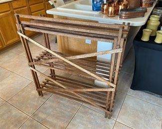 Mid century modern wooden rack 3 tier shelving unit 39.25 x 36 x 13.5