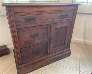 old wooden antique 3 drawer wooden chest 28.5 inches tall 30 inches wide 16 inches deep