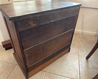 old wooden antique 3 drawer wooden chest 28.5 inches tall 30 inches wide 16 inches deep