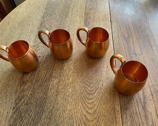 Vintage Mid Century West Bend Solid Copper Moscow Mule Mugs Matching set of 4 4 x 5