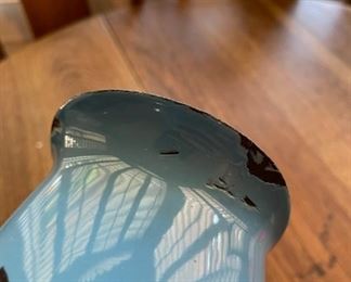 Vintage FINEL Arabia Finland Blue Leaf Berry~Pitcher Jug~2 Cups~Lip Chip Pitcher measurements 8“ x 6.5“ coffee mugs 3“ x 4“