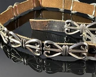 Old Pawn Navajo Sand Cast Silver Concho Belt Native American Buckle Tufa 35in Long<BR>Single Concho: 72.5x33mm