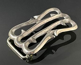 Old Pawn Navajo Sand Cast Silver Belt Buckle Native American Signed CH-Caye Tufa 3.19x 2in <BR> for 1.5in w belt