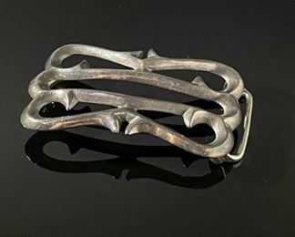 Old Pawn Navajo Sand Cast Silver Belt Buckle Native American Signed CH-Caye Tufa 3.19x 2in <BR> for 1.5in w belt