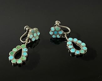 2pc Native American Silver & Turquoise Earrings Clip-On 32mm Hang
