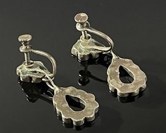 2pc Native American Silver & Turquoise Earrings Clip-On 32mm Hang