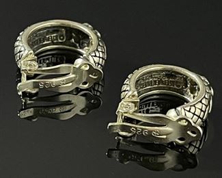 Stephen Dweck Sterling Silver Floral Leaf Quilted Pattern Clip-On Hoop Earrings 18mm Diameter x 7mm w