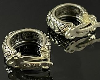 Stephen Dweck Sterling Silver Floral Leaf Quilted Pattern Clip-On Hoop Earrings 18mm Diameter x 7mm w