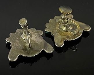 Zuni Sun Face Earrings Silver Turquoise Coral Jet MOP Signed RTI Zuni Inlay Sunface Clip-on Native American 20x22mm