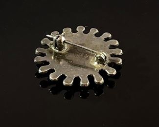 1in Vintage Zuni Silver & Turquoise Petit Point Brooch Pin REX NAtive American 26mm Diameter