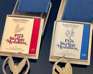 7 Wallace Sterling Silver Medallion Christmas Ornaments Approx 2.5x2.5in